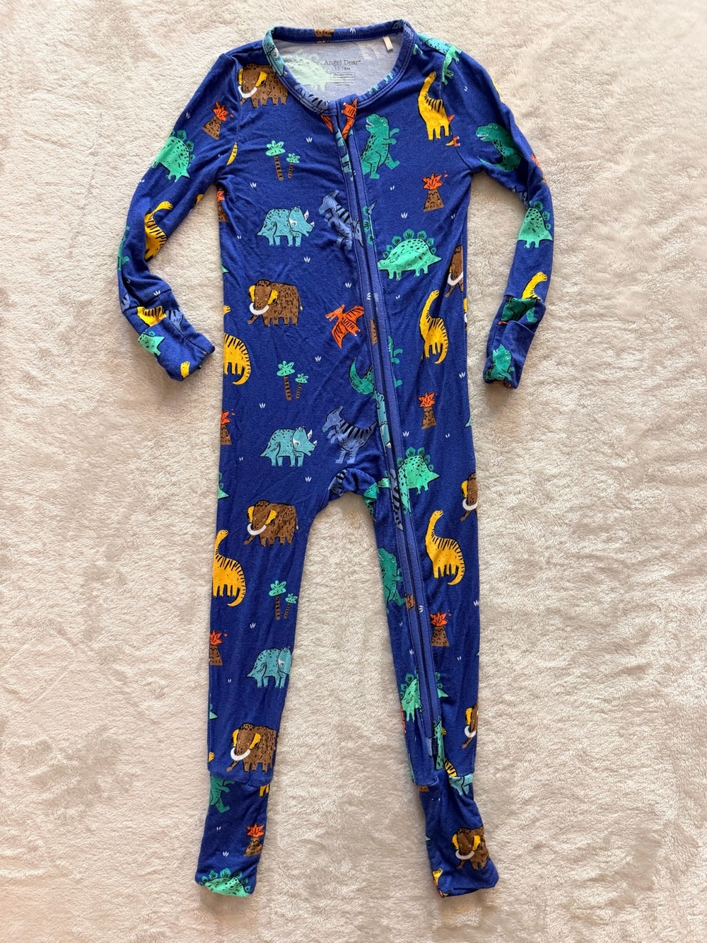 Angel Dear Dinosaur Footed Zip Sleeper Pajamas | 12-18M | Blue